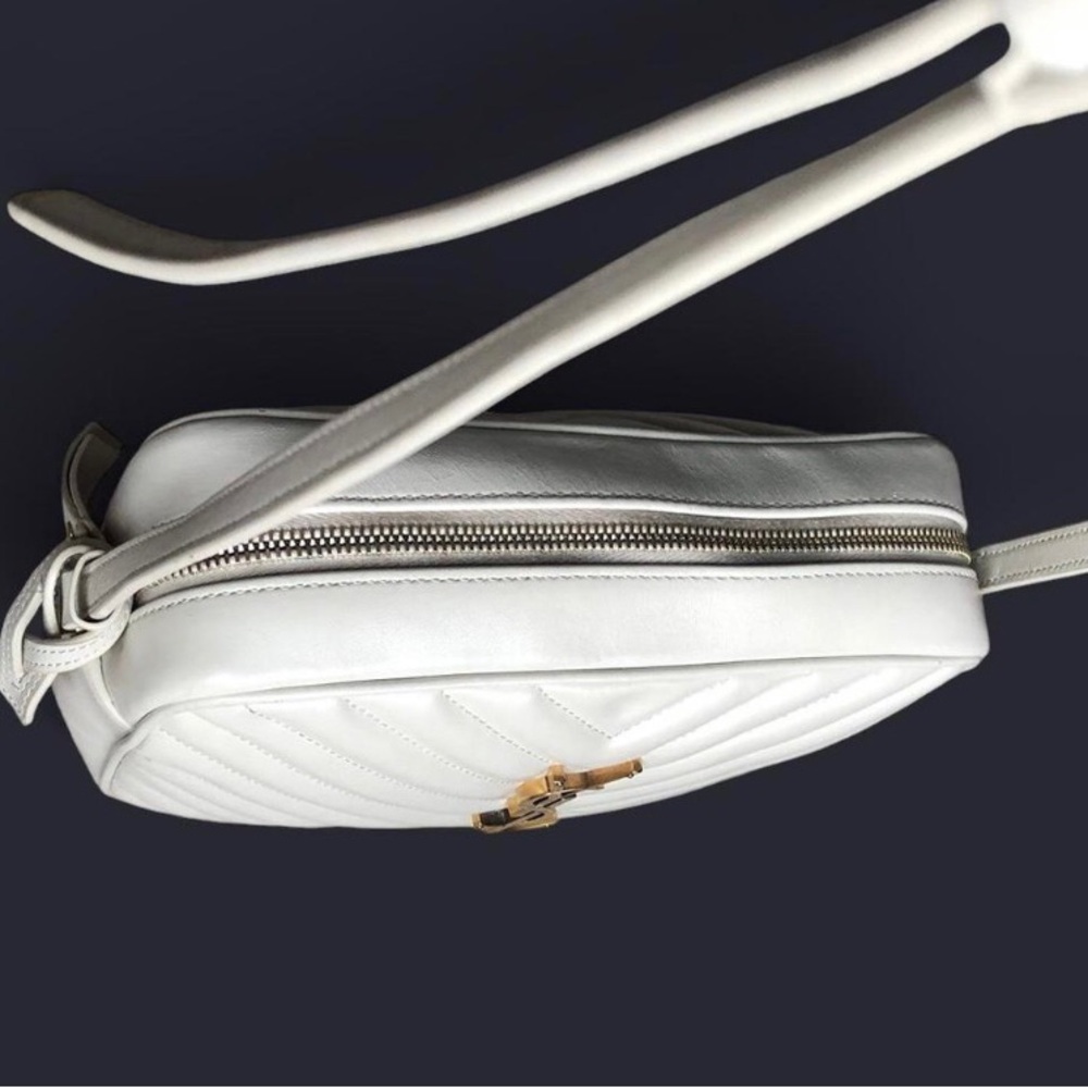 Saint Laurent Cream Quilted Leather Crossbody Camera Bag with Gold YSL - Picture 7 of 16